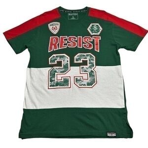 Switch Mens Graphic Shirt Embroidered Patches Green Red Short Sleeve Crewneck L